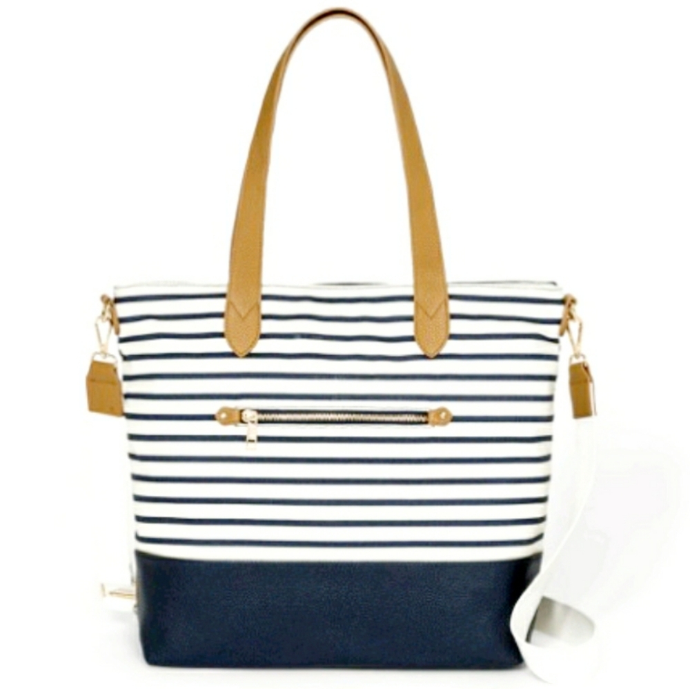 A New Day - Striped Canvas Tote Handbag